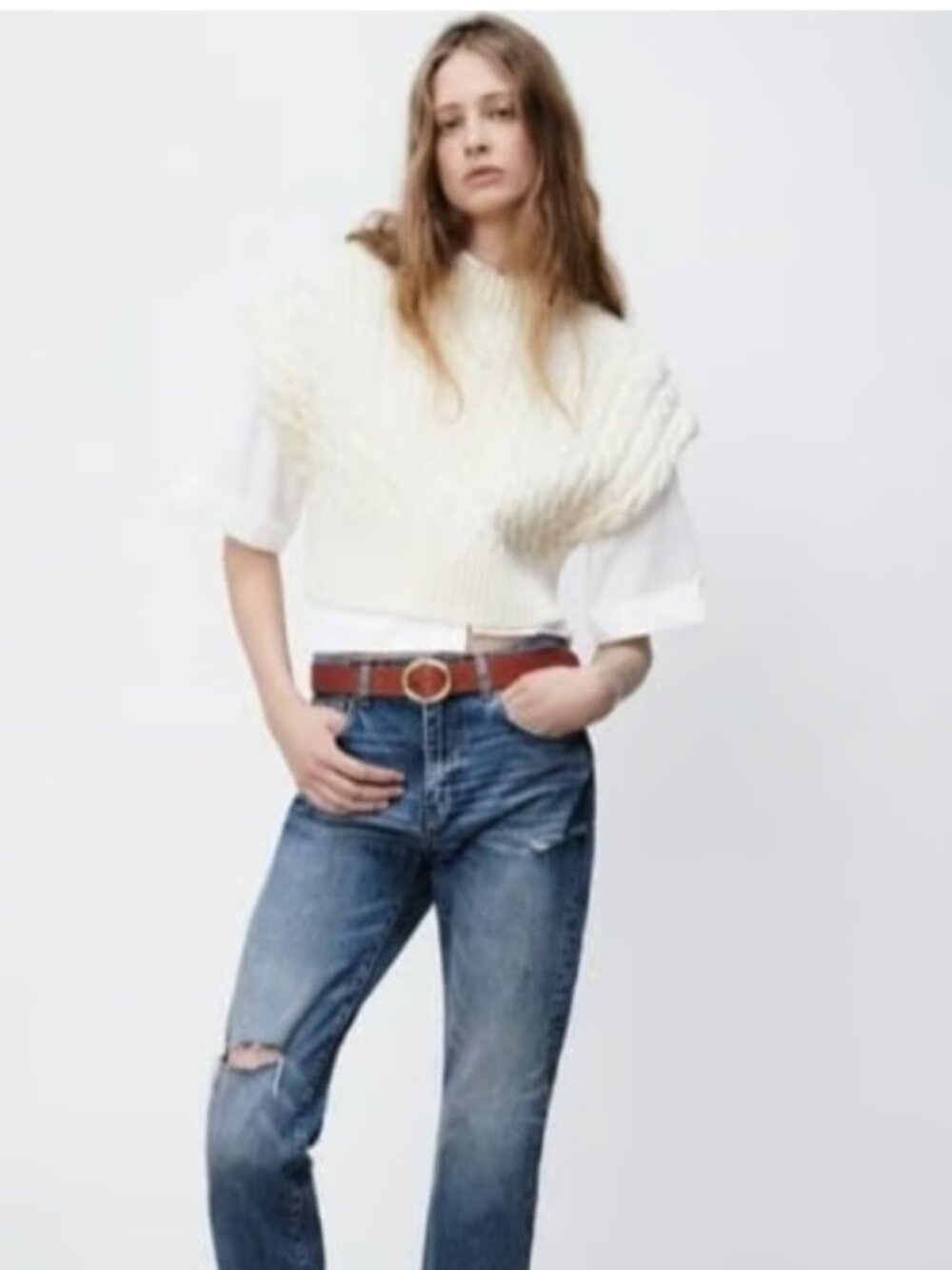 Zara Cropped Cable Knit Sweater Vest